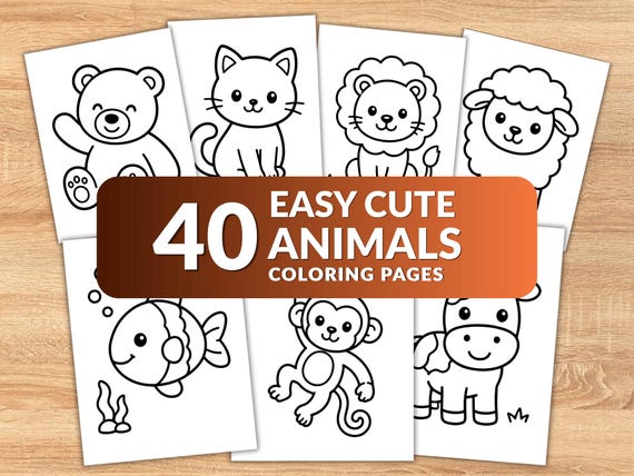 40 Easy Cute Animal Coloring Pages for Kids, Toddler Coloring Book, Simple Animal Coloring Sheets, Preschool Printable PDF, Instant Download