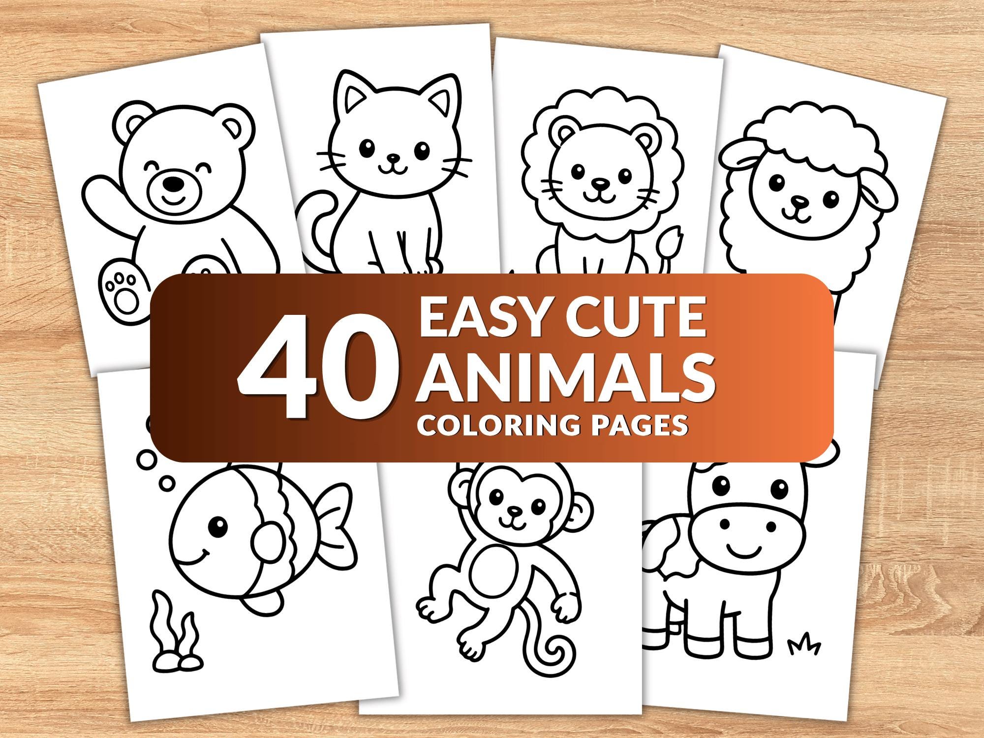 40 Easy Cute Animal Coloring Pages for Kids, Toddler Coloring Book