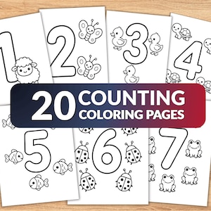20 Animal Counting Coloring Pages for Kids, Number Coloring Pages 1-20, Toddler Learning Activity, Preschool Math Printable PDF