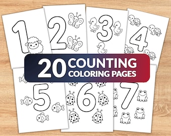 20 Animal Counting Coloring Pages for Kids, Number Coloring Pages 1-20, Toddler Learning Activity, Preschool Math Printable PDF
