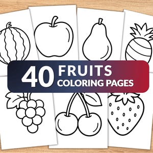 40 målarbilder med frukter för barn | Enkel målarbok med frukter | Utskrivbar PDF | Aktivitet för småbarn i förskolan | Montessori | Hemundervisning