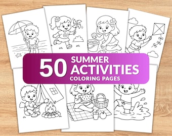 50 Summer Activities Coloring Pages for Kids, Summer Coloring Book, Toddler Coloring Pages, Preschool Printable PDF, Easy Summer Activity