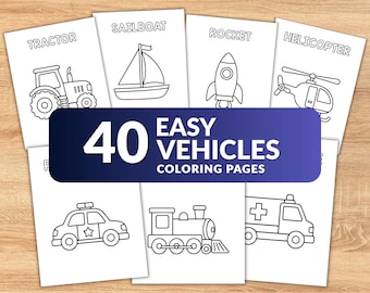 40 einfache Fahrzeug Malseiten für Kinder, druckbare Transport Malbuch, Kleinkind Fahrzeug Aktivität Seiten PDF, Cars Trucks Constructio