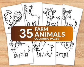 35 Farm Animal Coloring Pages for Kids, Farm Animals Coloring Book, Toddler Coloring Pages, Preschool Activity PDF