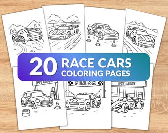 20 Rennauto Malseiten für Kinder, Rennauto Malbuch, zum Ausmalen, Easy Car Malseiten PDF, sofortiger Download, Kleinkind Aktivität