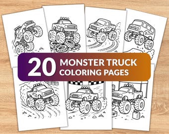 20 Monstertrucks Malseiten für Kinder, Monstertrucks Malbuch, einfache Kleinkind Malseiten, Vorschulaktivität, sofortiger Download