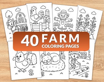 Farm Coloring Pages for Kids, 40 Cute Farm Coloring Sheets, Printable Toddler Coloring Book, Easy Preschool Activity Pages