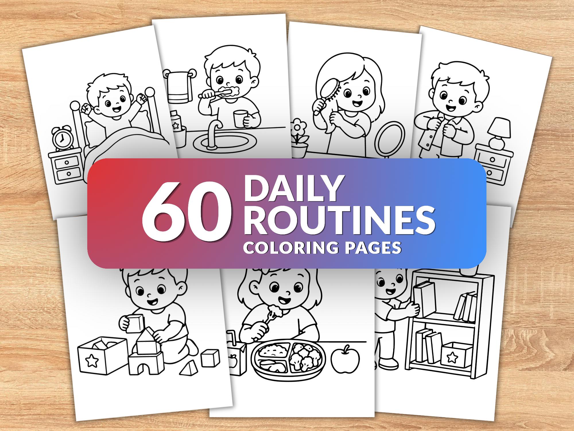 Colorable Routine Circle 60 Daily Routines Coloring Pages for Kids, Toddler Routine Activities ...