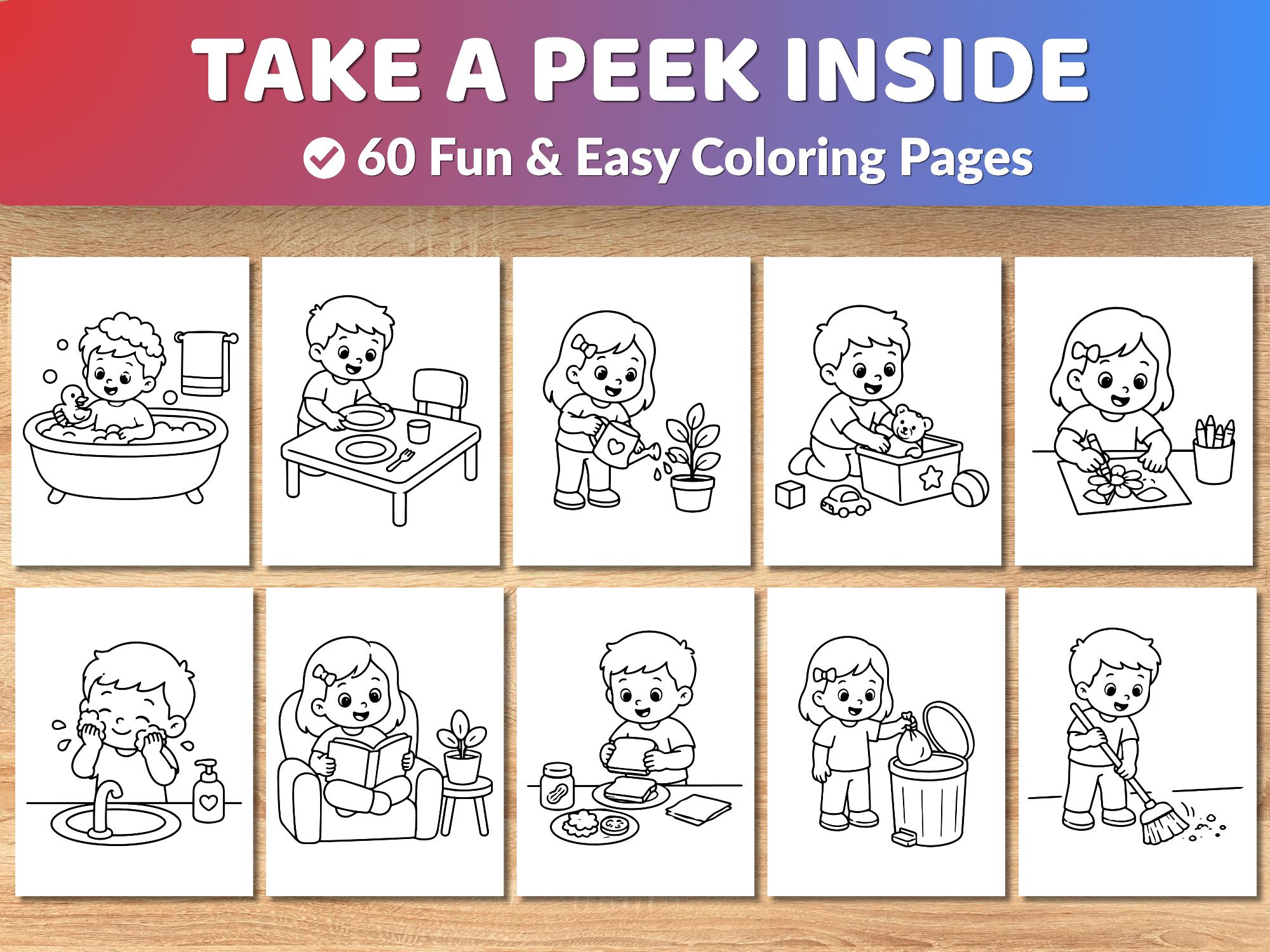 Colorable Routine Circle 60 Daily Routines Coloring Pages for Kids, Toddler Routine Activities ...