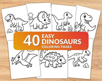 40 Easy Dinosaur Coloring Pages for Kids | Cute Dinosaurs Coloring Book | Printable PDF | Toddler Activity | Preschool Coloring Pages
