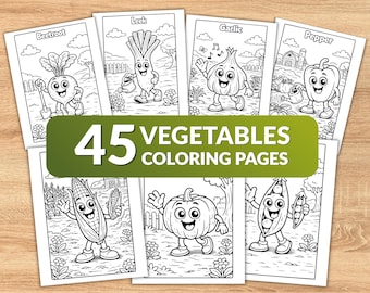 Vegetable Coloring Pages for Kids, 45 Pages, Printable PDF & PNG, Preschool Learning Activity, Montessori, Kindergarten Worksheets