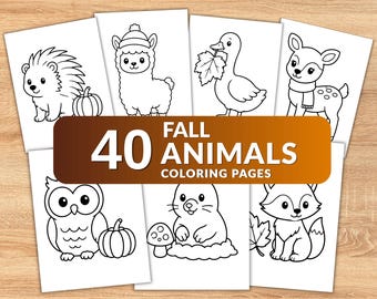 40 Fall Animals Coloring Pages for Kids, Cute Autumn Animal Coloring Book, Easy Preschool Fall Printable PDF