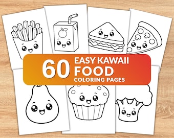 60 Kawaii Food Coloring Pages for Kids, Cute Food Coloring Book, Printable Coloring Sheets, Easy Toddler Activity PDF