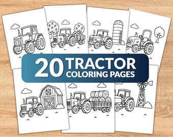 20 Tractor Coloring Pages for Kids, Easy Farm Tractor Coloring Book, Printable Tractor Coloring Sheets, Toddler Farm Vehicle Activity