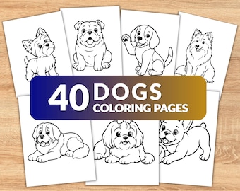 40 Dogs Coloring Pages for Kids, Printable Dog Coloring Book, Cute Dogs Coloring Sheets, Easy Toddler Activity PDF, Preschool Coloring Pages