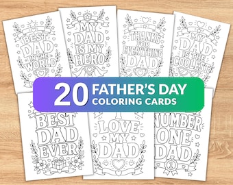 20 Father's Day Coloring Cards for Kids, Printable Father's Day Cards, Best Dad Ever Coloring Pages, DIY Father's Day Gift, Instant Download