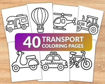 40 Transport Coloring Pages for Kids, Transportation Coloring Book, Cars Trucks Airplanes Boats Coloring Sheets, Toddler Printable PDF