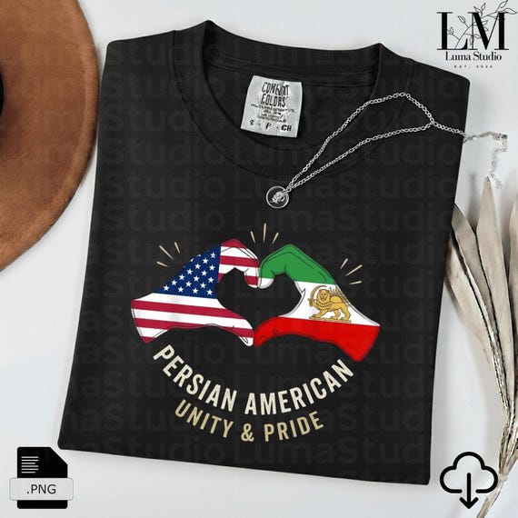 Persian American Unity PNG, USA Persia Heritage Pride Design, Cultural Celebration Heart Graphic, Iranian American Clipart, Digital Download