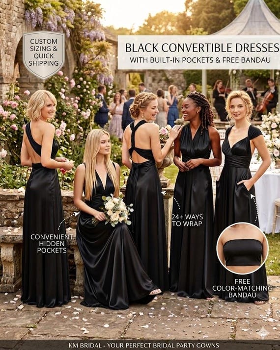 black multiway bridesmaid dress Convertible Dress, Luxe Satin Jersey Infinity Gown, Pockets, Formal Maxi 4 way Stretch for dress_type_Floral Print Asos Edition Asos Design Size:54 Regular Jacket+48 Waist Adjust 44to50)Height: 5'7