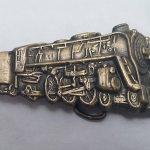1980s Steam Train Locomotive Railroad Brass Belt Buckle Serial Number 4045, Made in USA