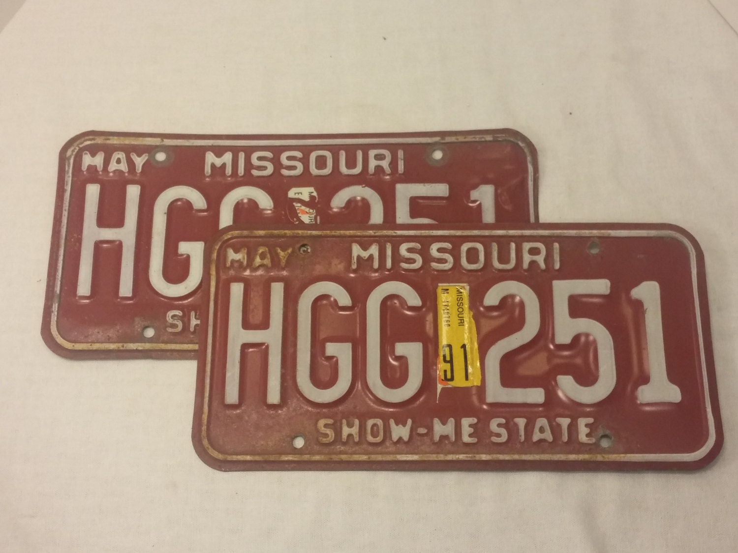 Missouri License Plate HGG251 matching pair, 19811991 automotive