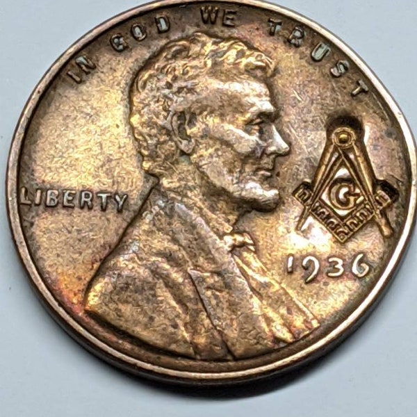 Lincoln Wheat Cent Penny With Masonic Counterstamp of Free Mason Compass - 1930-1959, PICK YOUR YEAR