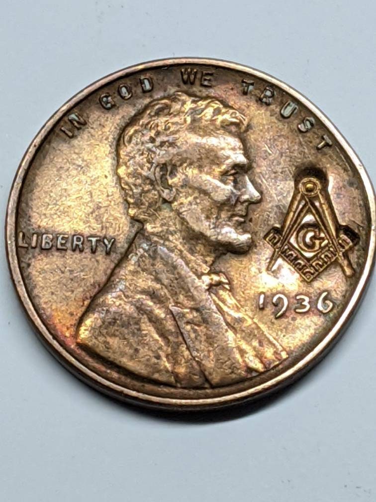Lincoln Wheat Cent Penny With Masonic Counterstamp of Free Mason Compass - 1930-1959, PICK YOUR YEAR