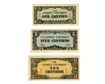 1942 Japanese Occupation Currency: Philippines WWII Centavo Banknotes - Set of 3