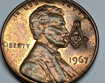 Lincoln Cent Penny With Masonic Counterstrike - Free Mason Compass - 1960-2020 - PICK YOUR YEAR