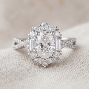 1CT Oval Moissanite Engagement Ring, 925 Sterling Silver Halo Setting, D Color VVS1 Bridal Ring for Women