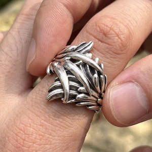 Phoenix Ring for Men, Adjustable Silver Plated Statement Ring, Open Band Design