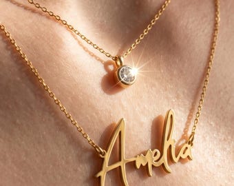 Personalized Layered Necklace - Custom Name, Birthstone Jewelry Gift