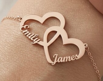 Personalized Name Bracelet - Heart Charm, Custom Couple Jewelry