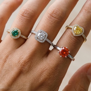 Certified Moissanite Engagement Ring, D Color VVS1 Ring, Adjustable 925 Silver Ring for Women
