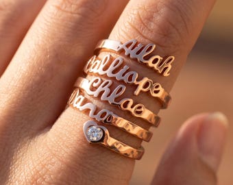 Personalized Name Ring, Multi Band Ring, Custom Family Ring, Adjustable Layered Name Jewelry