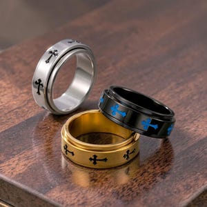Bague croix tournante en acier inoxydable Bague rotative unisexe, cadeau bijoux de tous les jours, durable