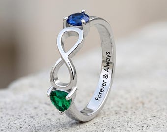 Infinity Birthstone Ring, Personalized Promise Ring, 925 Sterling Silver Couple Ring