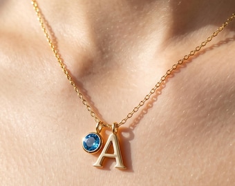Initial Necklace - Birthstone Pendant, Personalized Jewelry Gift for Her