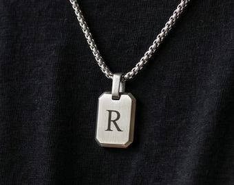 Initial Necklace - Stainless Steel Letter Pendant, Men's Everyday Jewelry