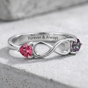Infinity Birthstone Ring, Personlig Löftering, 925 Sterling Silver Parring