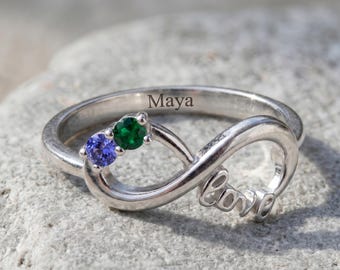 Infinity Love Ring, Personalized Birthstone Ring, 925 Sterling Silver Promise Ring