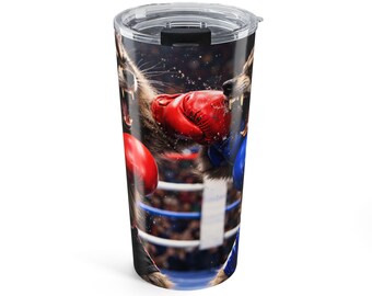 Boxningstvättbjörnar med tumbler | 20oz rostfri resemugg, djursportdesign
