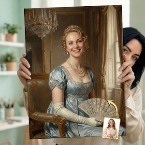 Individuell gefertigtes Bridgetton Portrait vom Foto, Royal Regency Art, Old Geld Stil