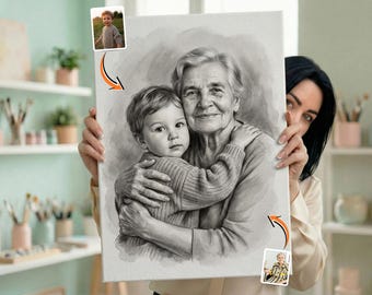 Kombinieren Sie Fotos Bleistift-Familienporträt, fügen Sie geliebte Skizze hinzu, verschmelzen Sie Bilder