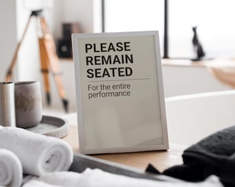 Please Remain Seated | Funny Bathroom Wall Art | Minimalist Toilet Decor | Swiss Design Print | Guest Bath Humor | Digital Download