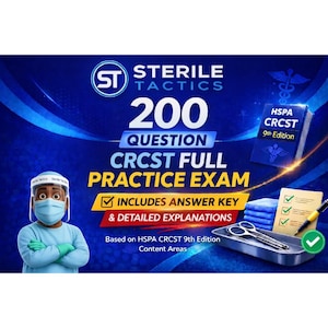 CRCST övningsprov – Simulering i full längd med 200 frågor | Förberedelse för certifieringsprov för steril bearbetning | Digital nedladdning