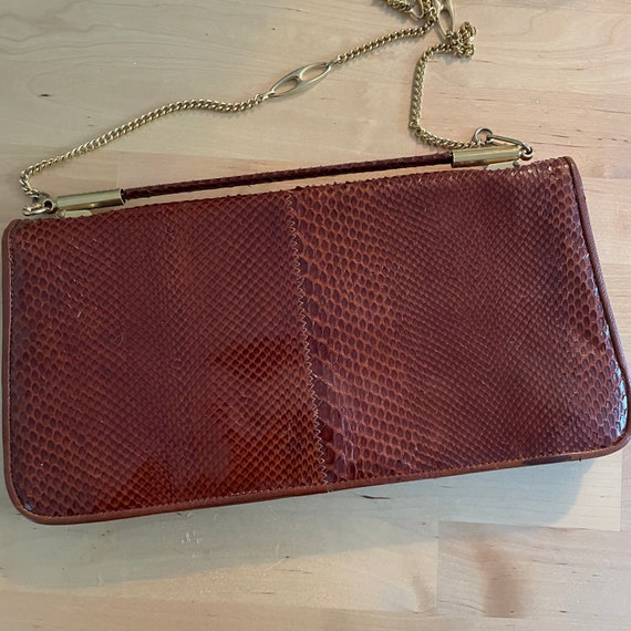 Brown snakeskin clutch purse handbag - image 5