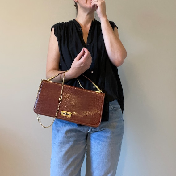 Brown snakeskin clutch purse handbag