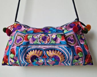 Tribal Crossbody Bag, Hmong Sticky Purse Boho Ethnic Festival Shoulder Bag
