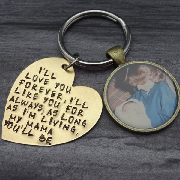 Personalized Hand Stamped Heart Photo Charm Keychain - Mother of the Bride Gift - Gift for Mom - Gift for Her - Mother of the Groom